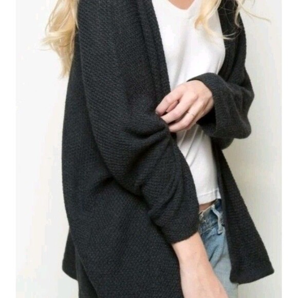 Brandy Melville Open Front Cardigan Sweater OS Black Grunge Slouchy Caroline - Picture 1 of 10